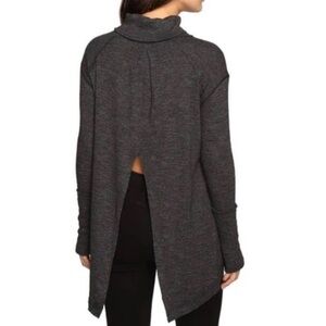 We The Free People Split Back Cowl Turtleneck Top Charcoal Small